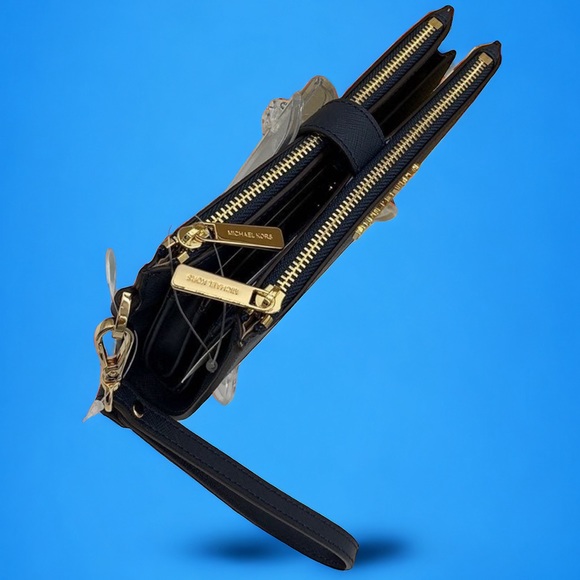 Michael Kors Jet Set Travel LG Double Zip Saffiano Leather Wristlet in Navy - Picture 5 of 11